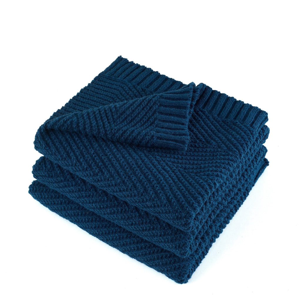 Decorative Knitted Soft Knitted Throw Blanket 50" x 60" Navy Blue, Boho Chevron Farmhouse Throw for Bed Couch - Luxury Knitted Decorative Throw Blanket with Fringes Detail