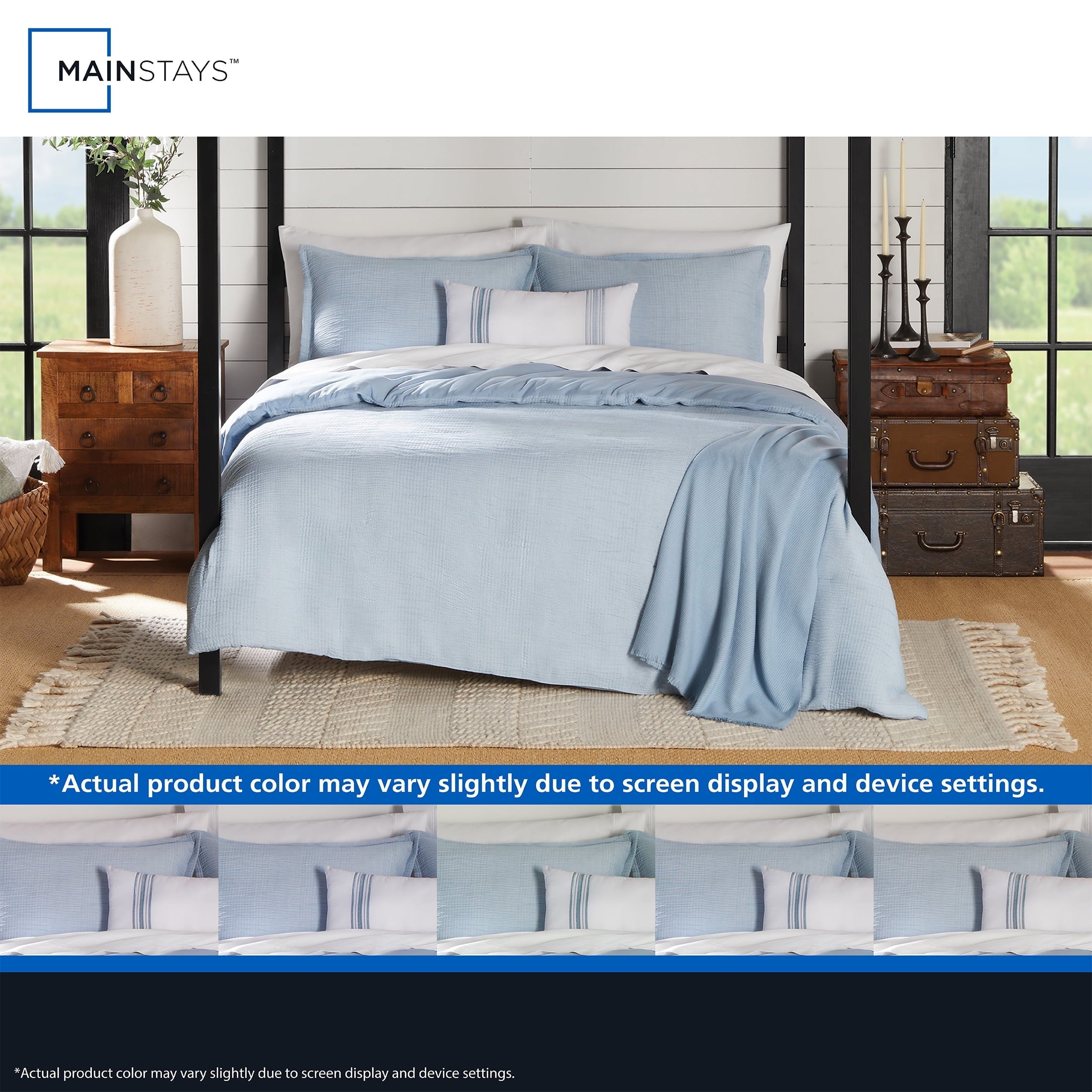 Luxurious Quilted Full/Queen Comforter Set, All-Season, 5-Piece, Blue Matelasse Tonal Stripe - Hypoallergenic Ultra-Fluffy Quilt for Winter Detail
