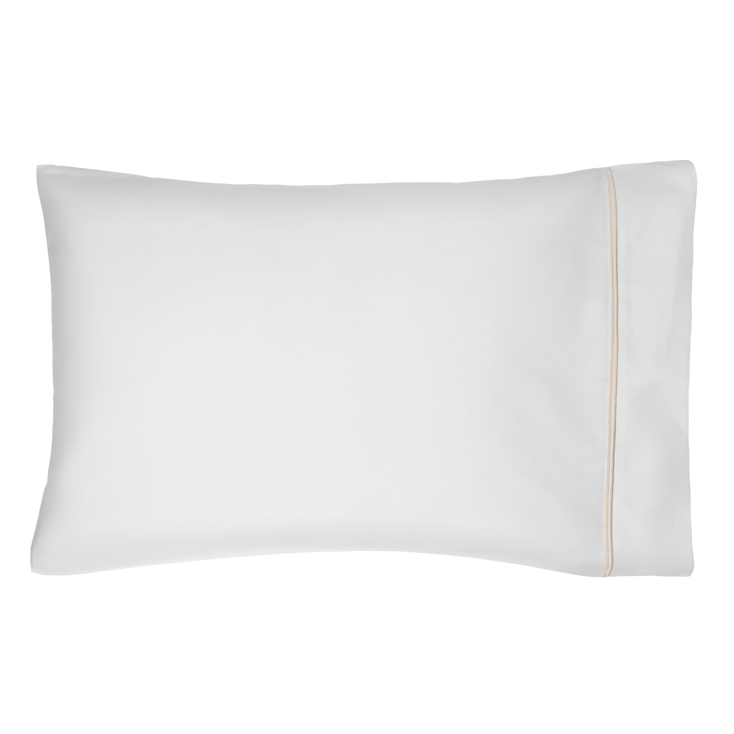 Premium Egyptian Cotton 4-Piece 300 Thread Count White Pima Cotton Bed Sheet Set with Tan Hem, Full , Adult/Teen - Luxury Bed Sheet Set with Deep Pockets Detail
