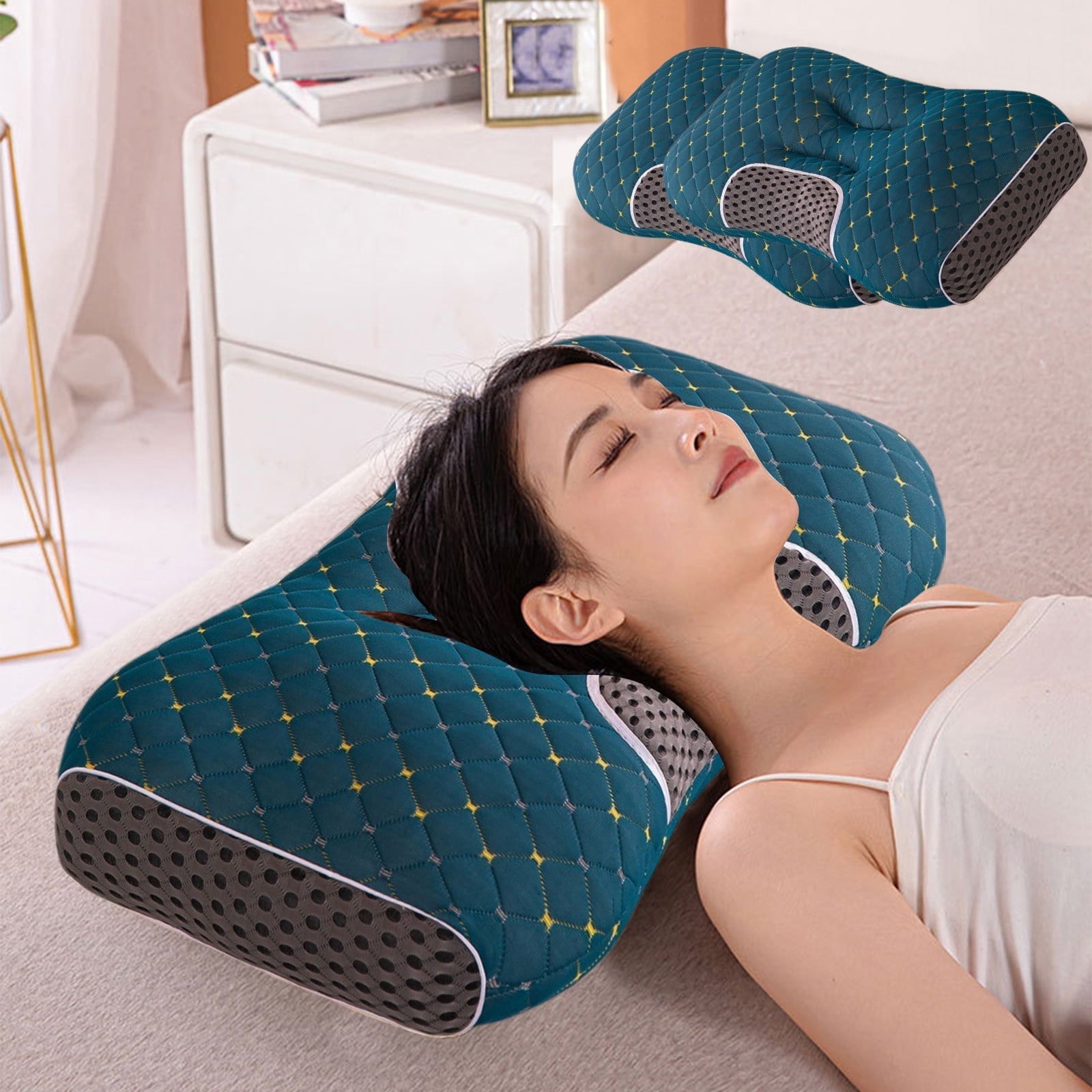 Decorative Plump 2-Pack Orthopedic Cervical Pillows For Deep Sleep Support - Non-Collapsing Memory Foam Pillow With Neck Pain Relief, ... - Orthopedic Shredded Foam Bed Pillow Set Detail