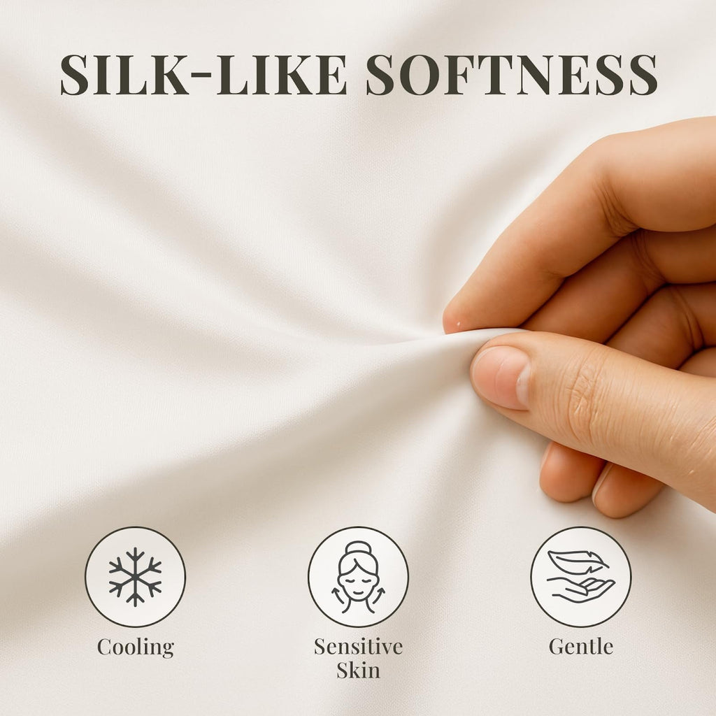 Cooling Sateen Sacred Thread Rayon Derived , 18'' Deep Pocket Cooling Sheets for Hot Sleepers, 6 PC Cooling Sheets (Queen Size - Breathable Egyptian Cotton Flat & Fitted Sheets Detail