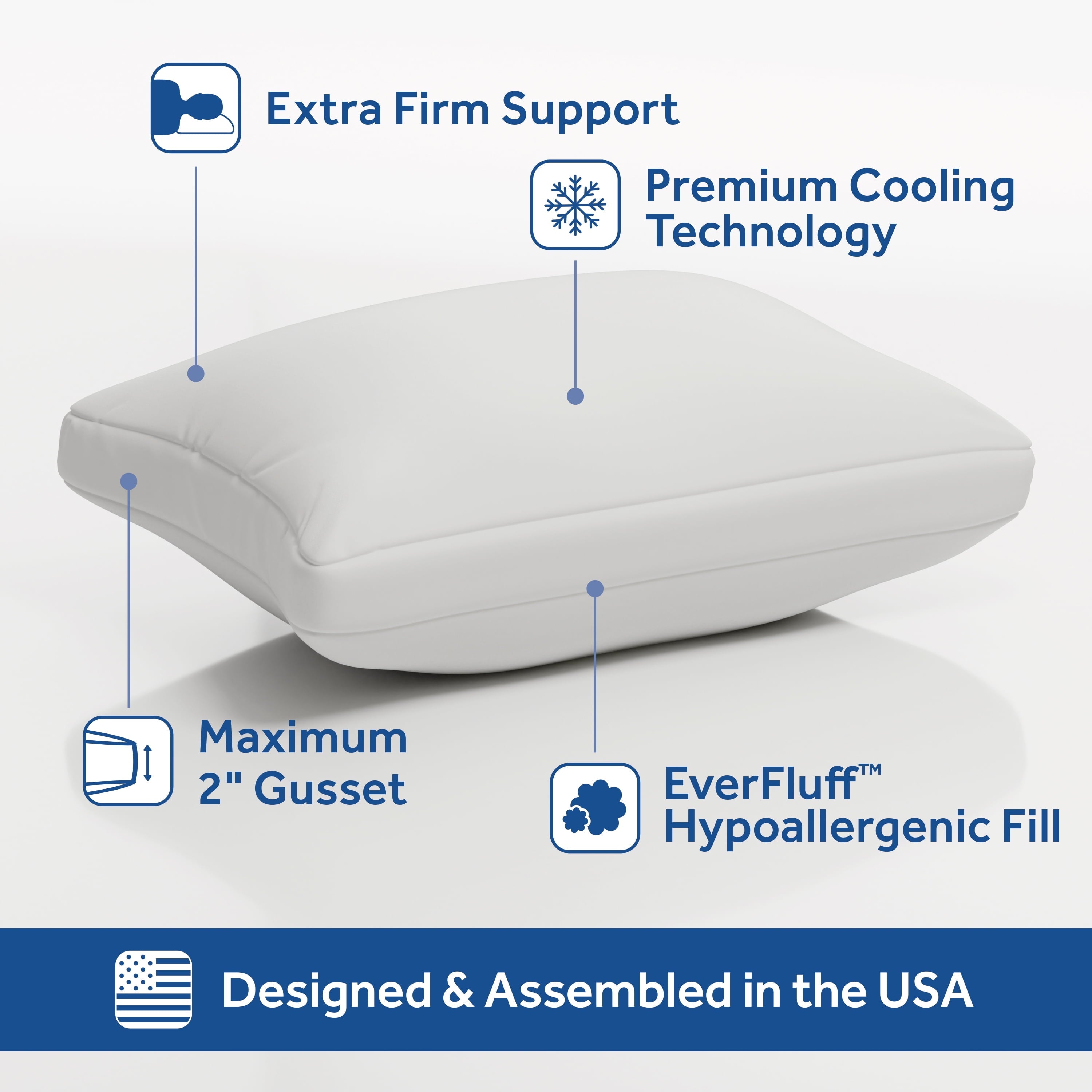 Ergonomic Memory Foam Cooling Bed Pillow, Jumbo, White- Extra Firm, 2 Count - Decorative Throw Pillow Cushion for Sofa & Bed Detail