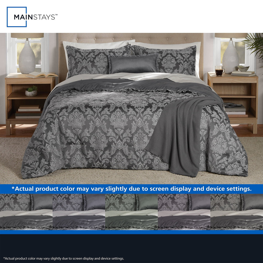 Heavyweight Warmth Full/Queen Comforter Set, All-Season, 5-Piece, Grey Jacquard Damask - Cloud-Like Soft Lightweight Bed Comforter Detail