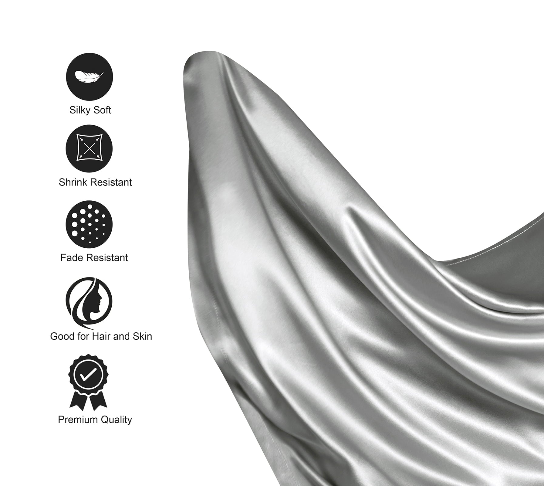 Ultra-Soft Luxury Satin Sheets Set Full Size Light Gray, 4-Piece Bedding Sets with Deep Pockets - Soft and Smooth Satin Bed Shee... - Luxury Bed Sheet Set with Deep Pockets Detail