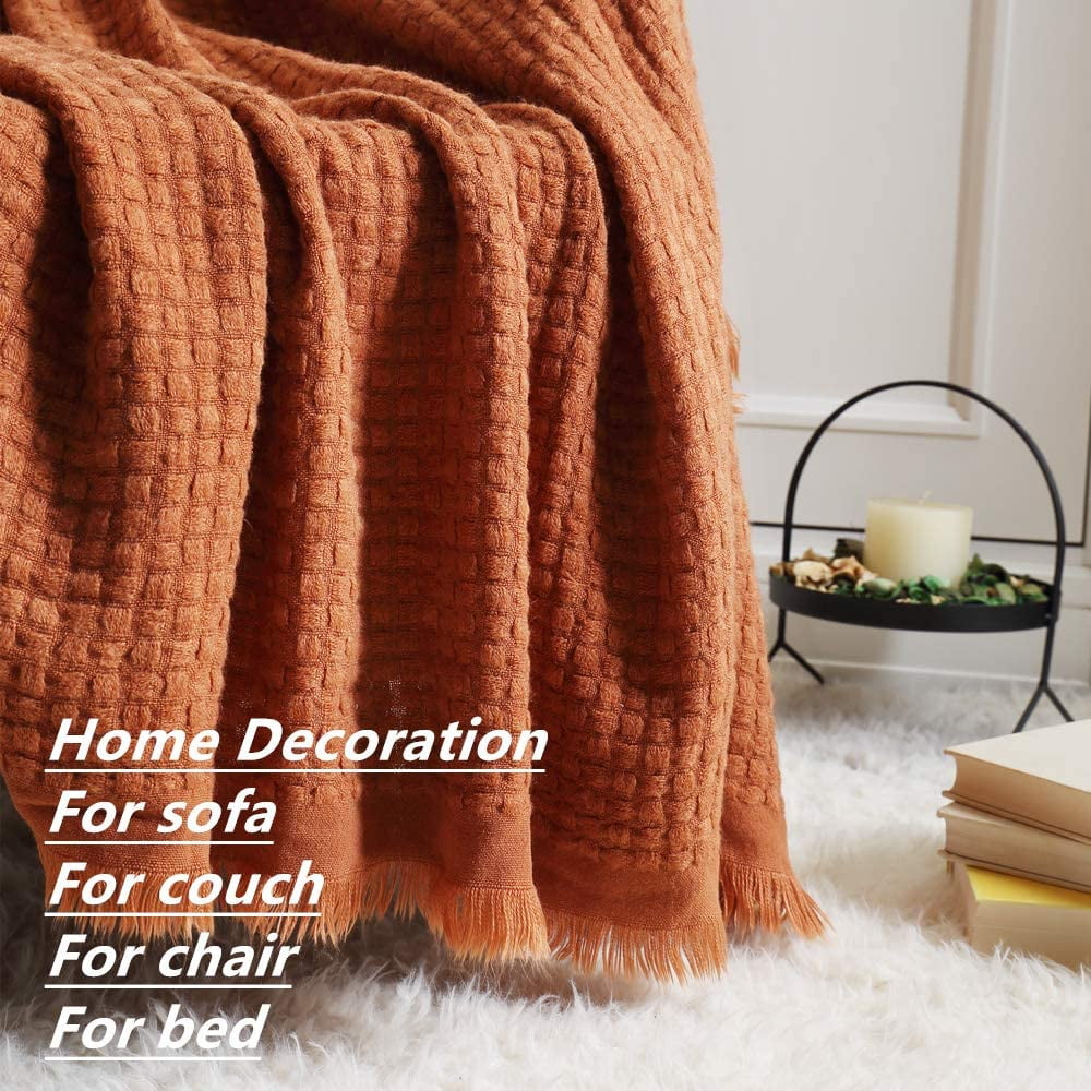 Super Soft Flannel Farmhouse Rust Knit Throw Blanket for Couch Sofa Chair Bed Home Decoration, Soft Warm Cozy Light Weight for Spring Su... - Super Soft Reversible Sherpa Flannel Blanket Detail