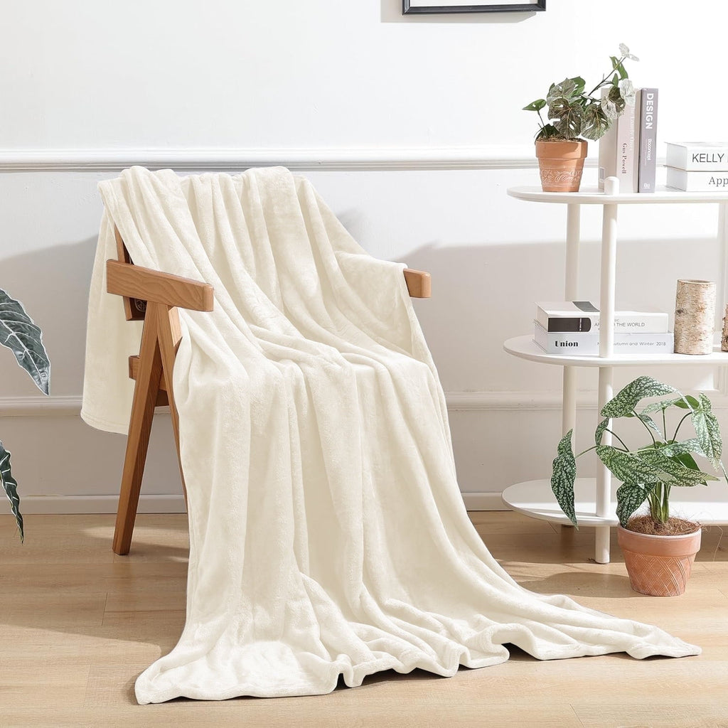 Super Soft Flannel Throw Blanket for Couch, Ultra Soft Cream White Throws for Travel Camping Sofa Bed, Lightweight Cozy Bed Blanket for ... - Lightweight Plush Warm Blanket for All Seasons - Default Title